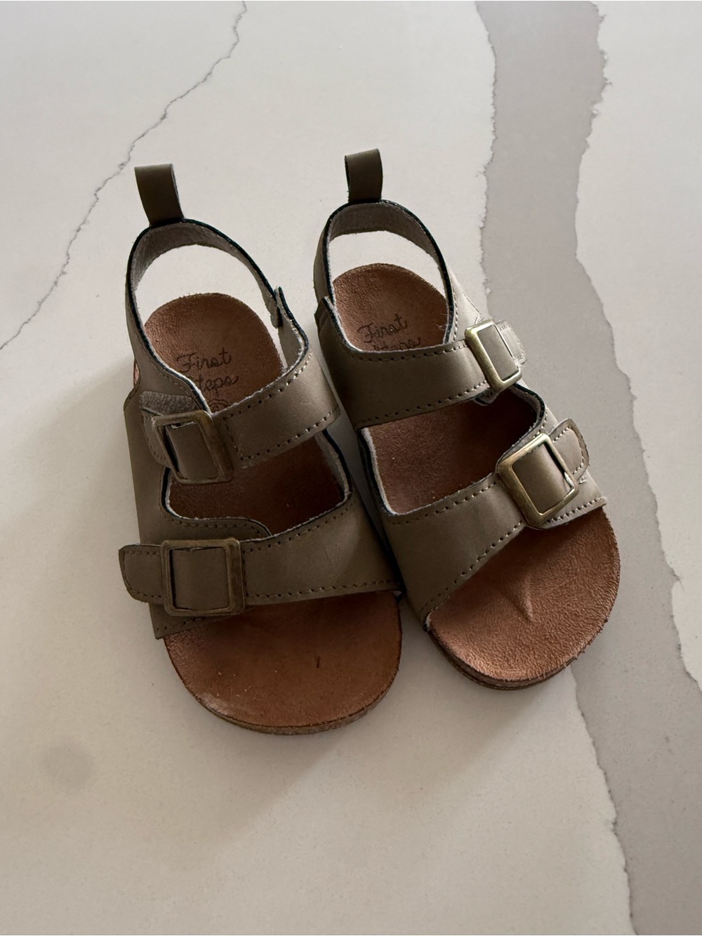 First Steps by Stepping Stones Olive Buckle Sandals – Baby/Infant Size 6